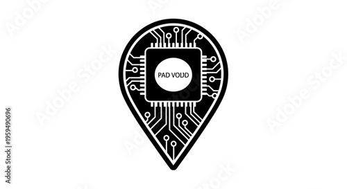 Location marker icon stylized as a circuit board
