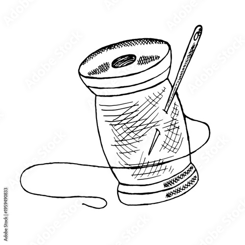 spool of threads with a needle - vector - graphics - handmade