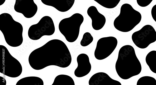 A classic black and white dalmatian-like pattern repeats across a white background