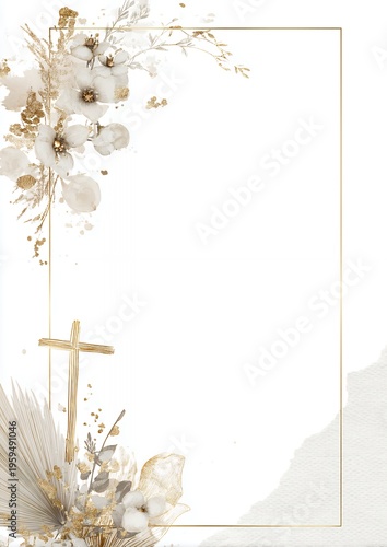 elegant invitation with floral design and cross