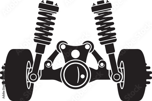 Detailed illustration of a car s suspension system and wheel assembly silhouette