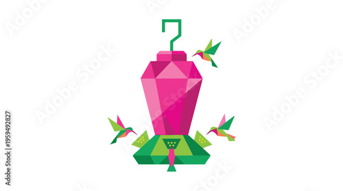 Hummingbirds Around Pink Feeder.