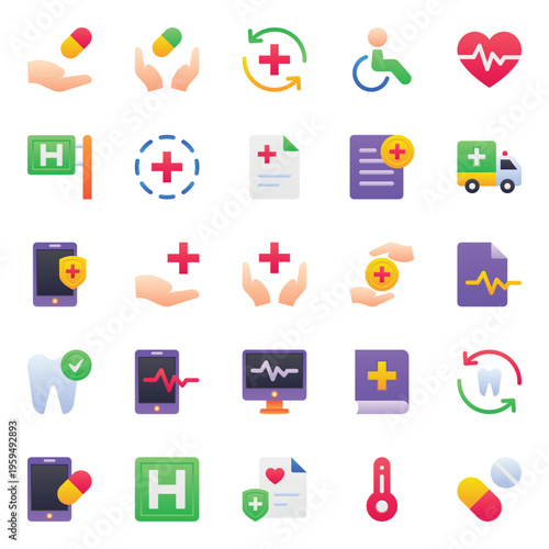 Gradient color icons set for Medical, healthcare