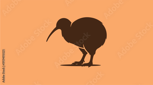 Kiwi Bird Silhouette Illustration.