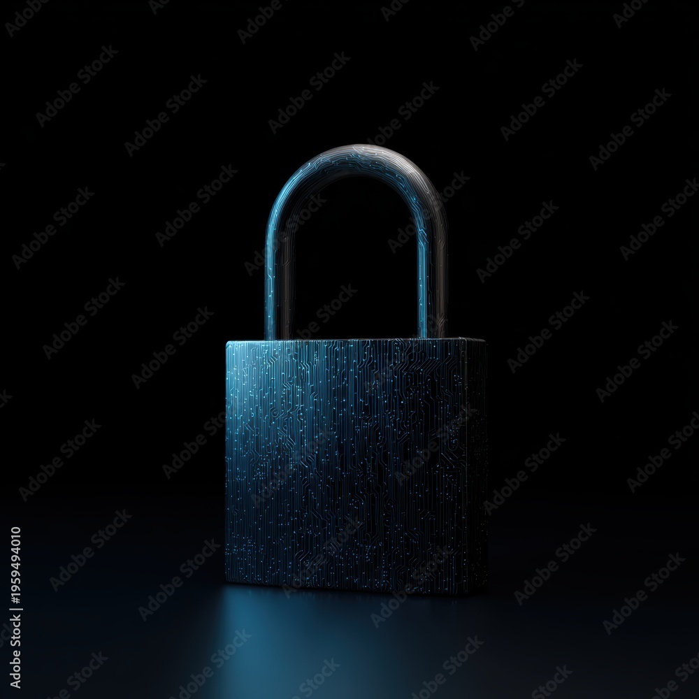 Fototapeta premium Isolated cyber security padlock with digital circuit pattern technology protection concept