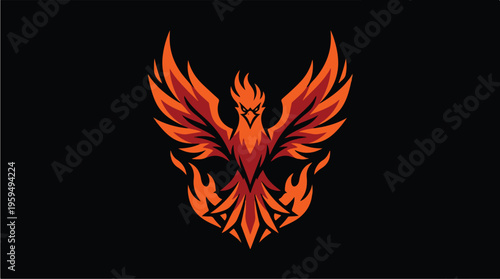 Phoenix Rising from Flames Symbol.