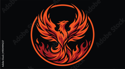 Phoenix Rising from Flames Circle.