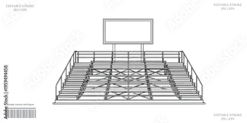 Basketball hoop court with fence line drawing sports vector illustration