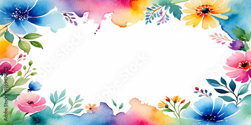 Colorful floral frame illustration featuring a bright spring nature border design with pink flowers and butterflies on a decorative vector pattern for a birthday card or summer holiday wallpaper
