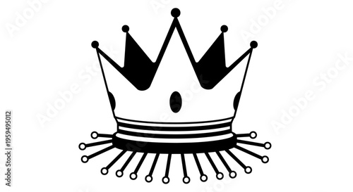 Stylized black crown with points, stripes, oval gem, and radiating circles