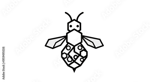 Geometric bee with honeycomb abdomen and hexagonal body