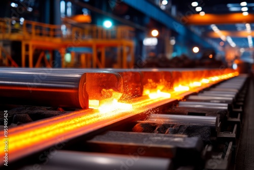 Modern Continuous Casting Line Inside Steel Plant with Molten Metal Flowing in Process