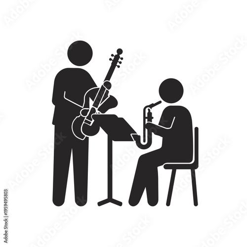 Musicians playing jazz featuring saxophone and guitar