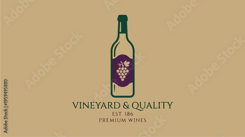 Wine Bottle and Vineyard Logo.