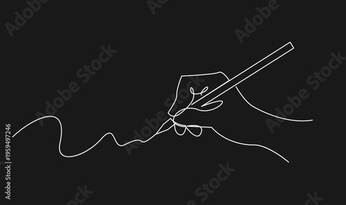 Continuous Line Art of Hand Writing with Pen on Black Background