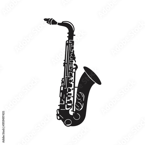 Black saxophone isolated on white, musical instrument
