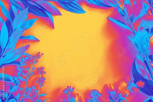 Colorful Floral and Leaf Frame on Bright Background – Decorative Botanical Border.