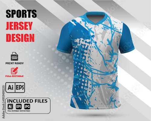 Blue & White Dynamic Abstract E-sports Jersey | Modern Soccer & Racing Kit with Splatter Pattern | Full Sublimation Apparel