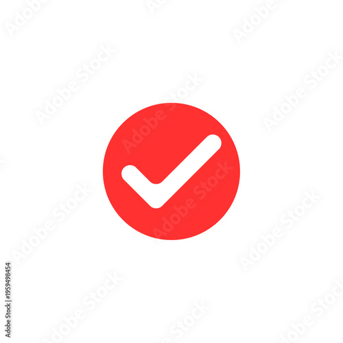 Red Check Mark Icon in Solid Circle Approval Design