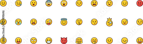 emoji emoticon smiley face icon set with different emotion expressions cartoon yellow reaction characters for chat communication and messaging illustration on transparent background