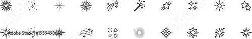 star sparkle icon set with twinkle shine starburst magic symbols decorative celestial light elements outline collection illustration on transparent background