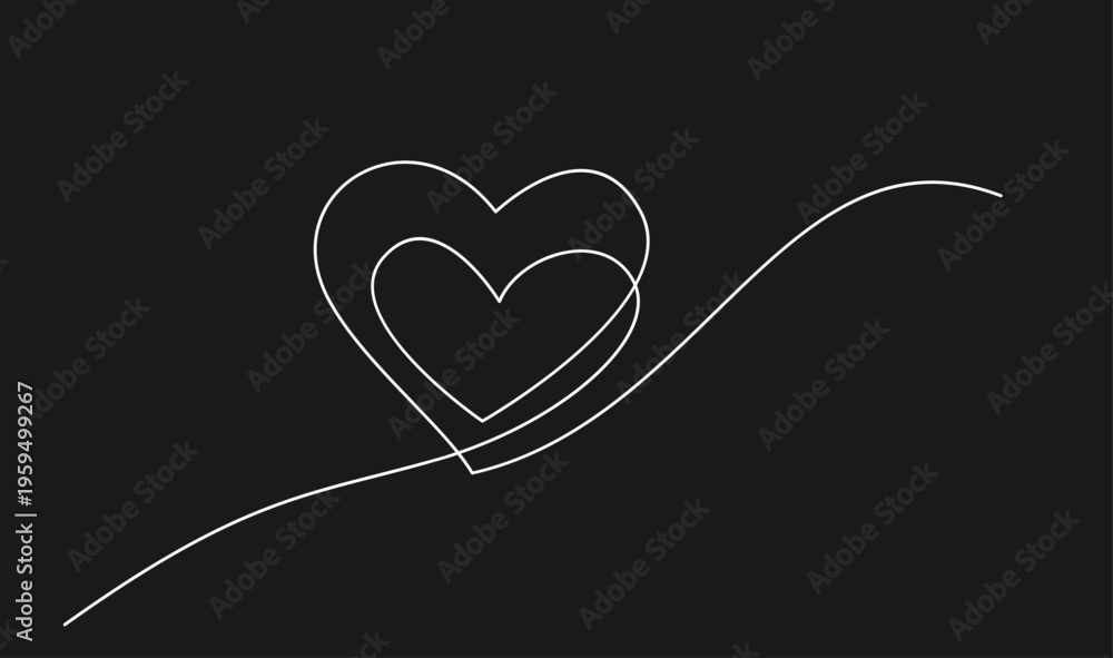 Fototapeta premium Minimalist Continuous Line Art of Two Intertwined Hearts on Black Background