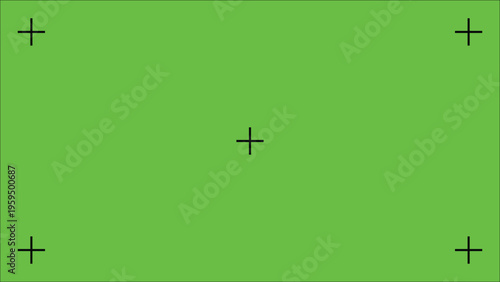 Green Screen template: A simple green screen background for video editing and content creation, with focus points marked in each corner and center.