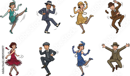 Vintage 1920s Roaring Twenties Party People Dancing Flapper Girls and Jazz Age Gentlemen Collection