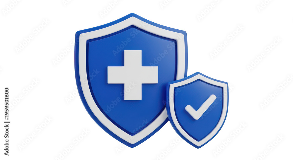 Fototapeta premium Blue shield icons with cross and checkmark