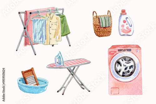 Watercolor laundry elements collection