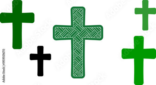 Christian crosses vector collection icon sheet green black religious symbols faith worship simple graphic design church celebration design asset editable commercial license art