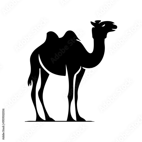 Logotipo con dibujo sencillo con silueta de un camello con dos jorobas de perfil