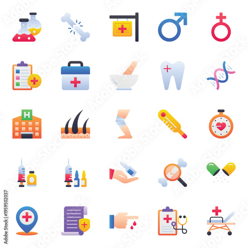 Gradient color icons set for Medical and Health