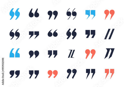 Set of 24 Quotation Marks Icons for Testimonials, Citations, and Typography - Colorful Vector Punctuation Marks for Social Media and Web Design