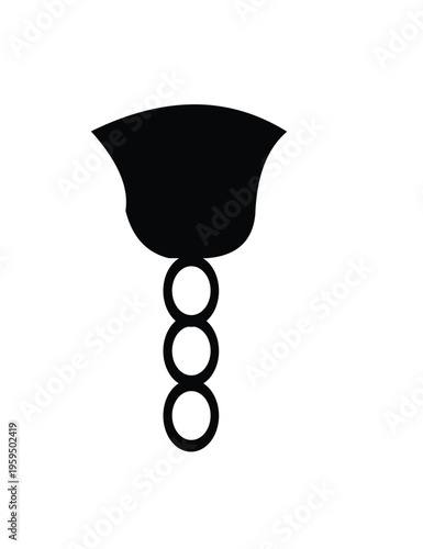 Black silhouette of a hat with three circles hanging from it