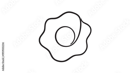 A simple, abstract line drawing of a fried egg on a white background, depicting breakfast and food preparation in a minimalist style.