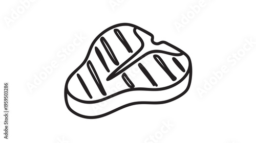 A minimalist line illustration of a raw T-bone steak, showing the distinctive bone and meat texture, perfect for culinary or grilling themes.