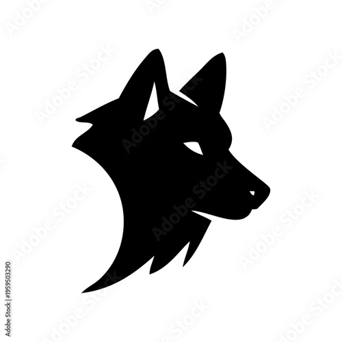 Logotipo con un dibujo con la silueta de la cabeza de un lobo o perro pastor de perfil 