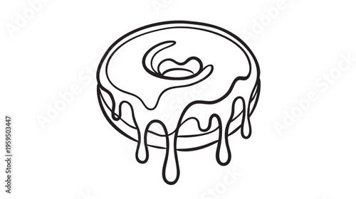 A stylized, hand-drawn outline of a delicious donut with a generous glaze dripping down its sides, perfect for food-related designs.