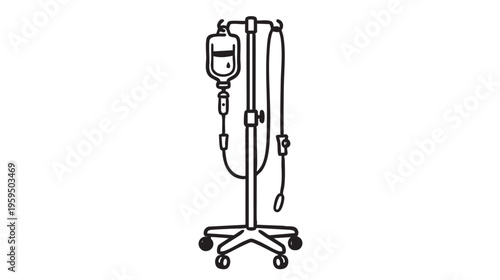 A simple, hand-drawn medical illustration of an IV drip stand with a bag and tubing, symbolizing healthcare and treatment.