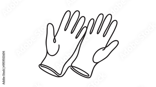 A simple, minimalist line art drawing of a pair of gloves, shown from the front on a clean white background, with an outline style.
