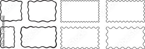 Geometric Frame Collection: An array of artistic frames, each with a unique shape, design, and outline. Each frame has distinct wavy edges, adding visual interest.