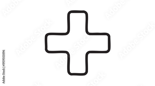 A bold, black outline of a plus sign, rendered in a simple, hand-drawn style on a white background.