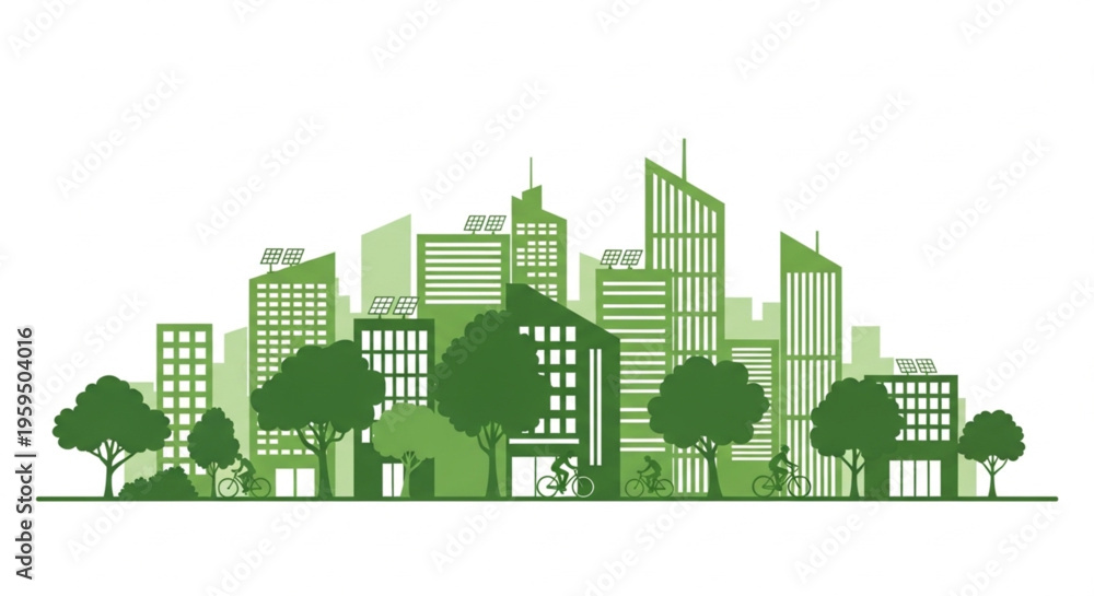 Fototapeta premium Sustainable Eco City Silhouette – Green Urban Life Vector Illustration
