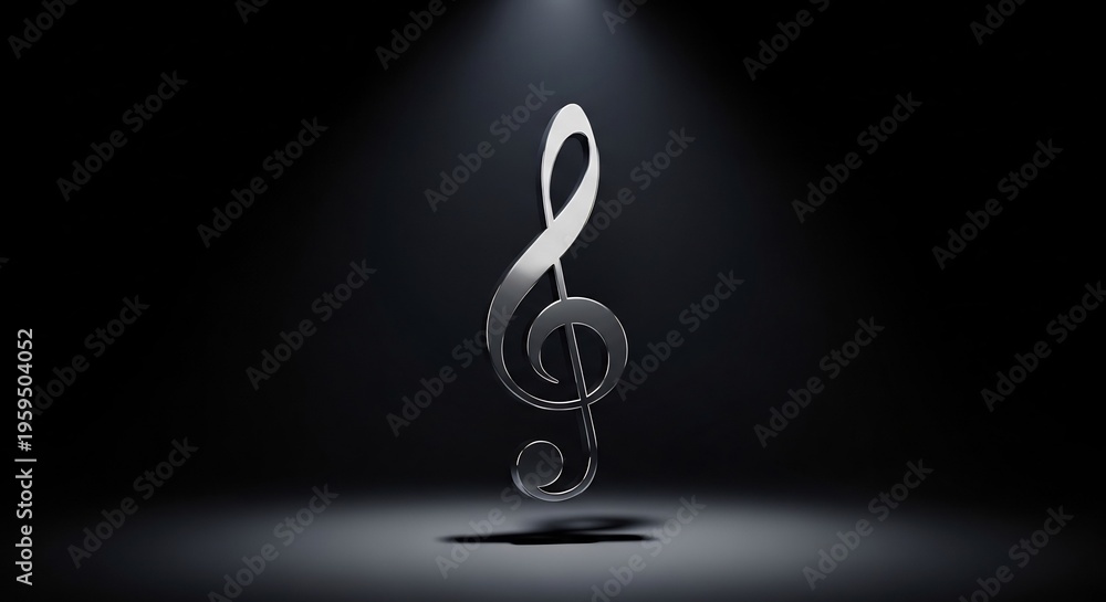 Obraz premium Elegant Treble Clef Symbol Illuminated in Dramatic Spotlight on Dark Background.