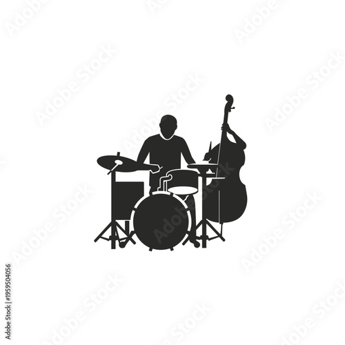 Silhouette drummer with upright bass creating jazz music