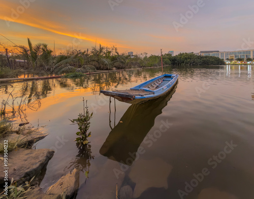 HO CHI MINH CITY, VIETNAM - MARCH 29, 2026 view of Crescent lake from Starlight Crescent bridge during sunset