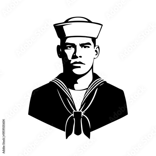 Dibujo con líneas de un hombre de frente, con sombrero y uniforme militar de marinero