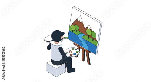 Black bear sitting on box painting.