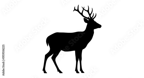 Deer with large antlers standing still.